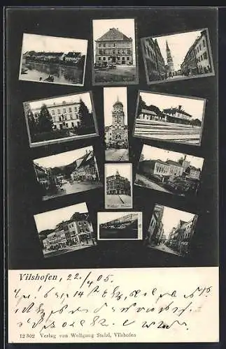 AK Vilshofen, Bahnhof, Strassenpartien im Ort