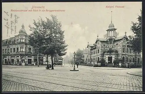 AK Dresden-Blasewitz, Residenzstrasse mit Blick in die Berggartenstrasse, Kaiserl. Postamt