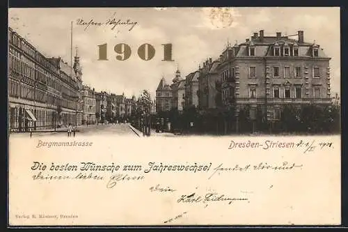 AK Dresden-Striesen, Bergmannstrasse, Jahreszahl 1901
