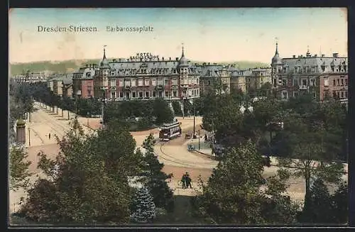 AK Dresden-Striesen, Barbarossaplatz mit Strassenbahn