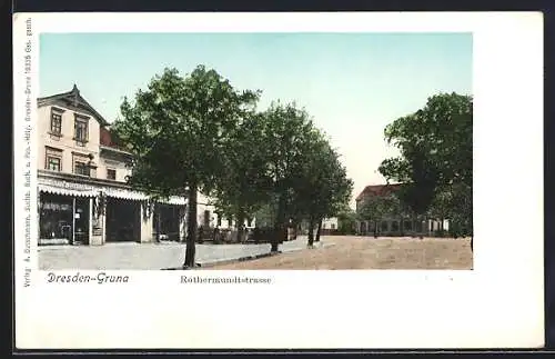 AK Dresden-Gruna, Rothermundtstrasse mit Geschäften