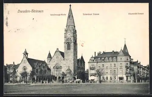 AK Dresden-Striesen, Versöhnungs-Kirche, Schandauer Strasse, Glasewaldt-Strasse