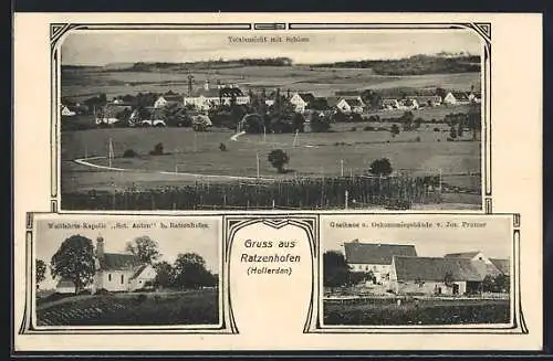 AK Ratzenhofen /Hollderdan, Gasthaus v. Jos. Prumer, Totalansicht mit Schloss