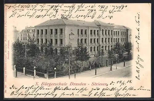 AK Dresden-Striesen, X. Bürgerschule in der Rosa-Menzer-Strasse 24