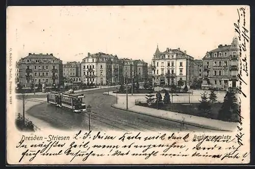 AK Dresden-Striesen, Barbarossaplatz mit Strassenbahn