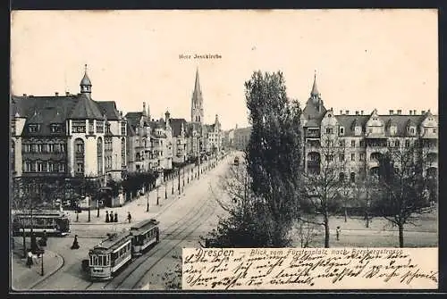AK Dresden-Striesen, Fürstenplatz mit Borsbergstrasse, Strassenbahn, Herz-Jesu-Kirche