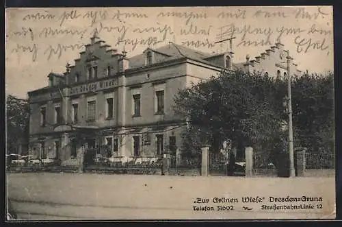 AK Dresden-Gruna, Gasthaus Zur Grünen Wiese