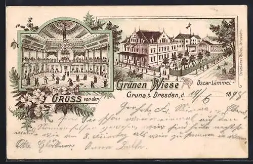 Lithographie Dresden-Gruna, Restaurant Grüne Wiese v. Oscar Lämmel
