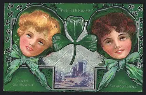 Präge-AK St. Patrick`s Day, True Irish Hearts, Erin Go Bragh