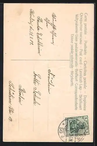 Präge-AK Osterhasen-Paar fährt in einem Eierschalen-Automobil