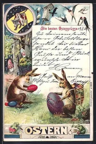 AK Zwerge beobachten Osterhasen im Wald