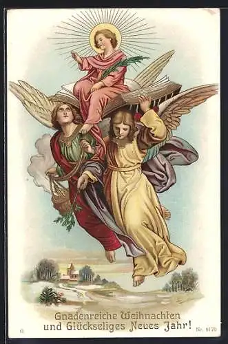 AK Weihnachtsengel mit Glückwünschen zu Weihnachten und Neujahr