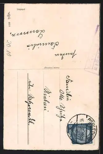 AK Zwerg und Osterhase auf einer Wiese