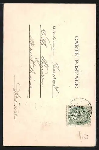 AK Schornsteinfeger und Pierrot mit Sektflasche, Neujahr 1903, Ganzsache