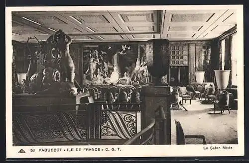 AK Passagierschiff Ile de France, Le Salon Mixte