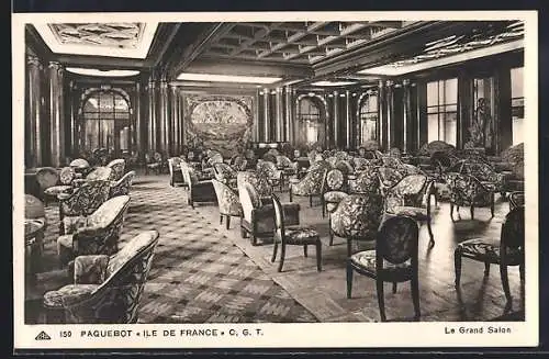AK Paquebot Ile de France, Le Grand Salon