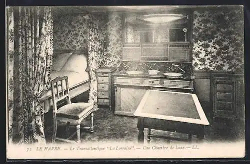AK Le Havre, Le Transatlantique La Lorraine, Une Chambre de Luse, Passagierschiff