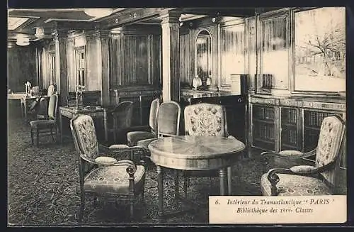AK Passagierschiff Paris, Bibliothek 1. Klasse
