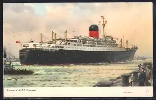 Künstler-AK Passagierschiff RMS Ivernia in Hafennähe