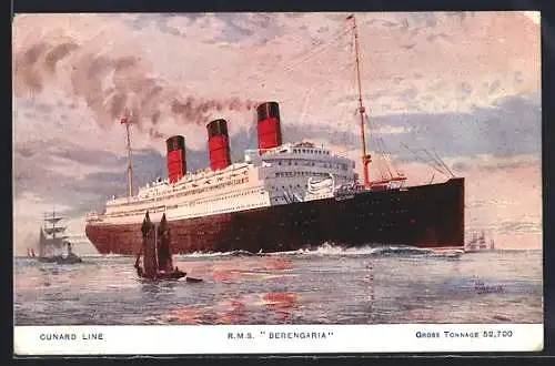 Künstler-AK Passagierschiff R.M.S. Berengaria der Cunard Line in Küstennähe