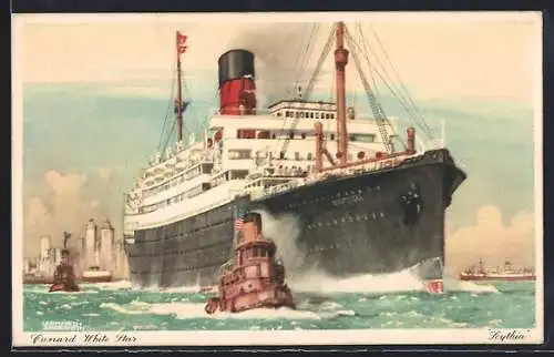 Künstler-AK Passagierschiff Scythia der Cunard White Star Line vor der Küste
