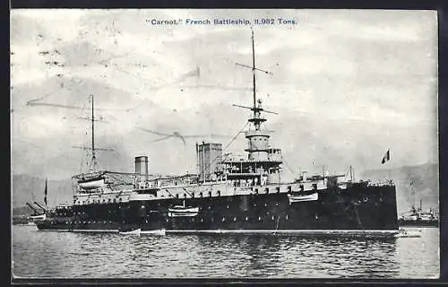 AK Französisches Kriegsschiff Carnot liegt vor Anker