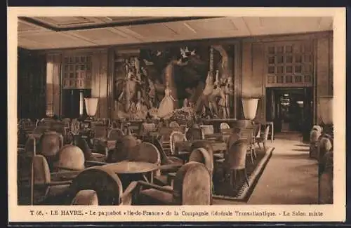 AK Le paquebot Ile-de-France de la Compagnie Générale Transatlantique, Salon mixte