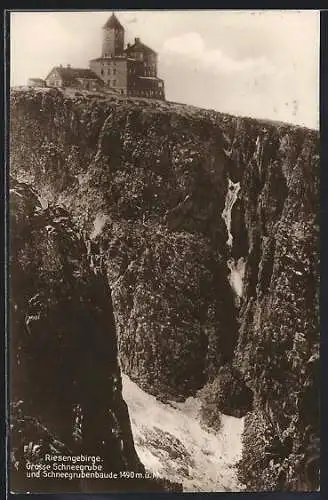 AK Schneegrubenbaude, Berghütte und grosse Schneegrube, Riesengebirge