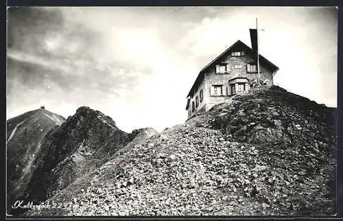 AK Kellerjochhaus, Berghütte mit Panorama