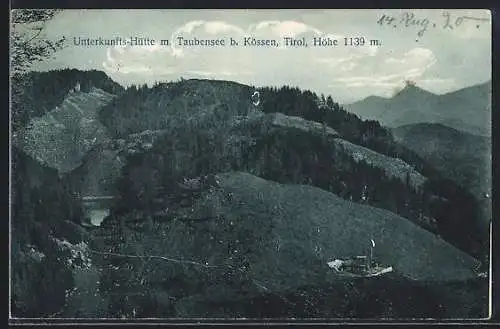 AK Kössen i. T., Unterkunfts-Hütte mit Taubensee