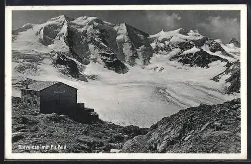 AK Diavolezzahütte, Berghütte mit Piz Palü