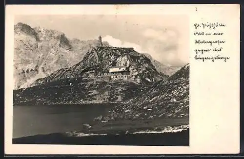 AK Eduard Pichlhütte, Berghütte am Wolajersee gegen das Biegengebirge