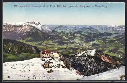 AK Watzmannhaus mit Blick auf Berchtesgaden und Untersberg