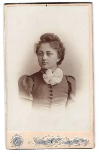 Fotografie A. Jandorf & Co., Berlin, Belle-Alliance-Str. 1, Porträt einer jungen Frau mit Schleife