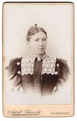Fotografie Adolf Schmidt, Halberstadt, Spiegelstr. 16, Porträt einer Dame mit Spitzenkragen