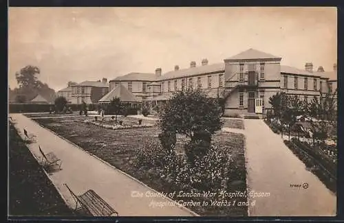 AK Epsom, The County of London War Hospital, Hospital Garden to Wards 1 and 8