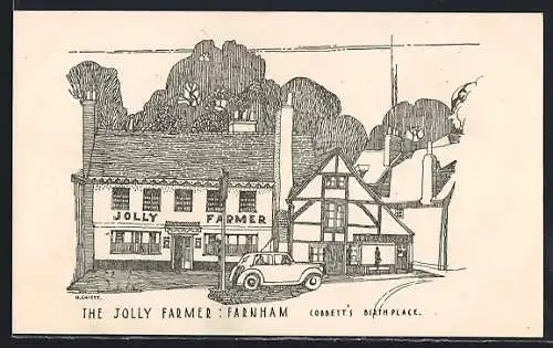 Künstler-AK Farnham, The Jolly Farmer, Cobbett`s Birthplace