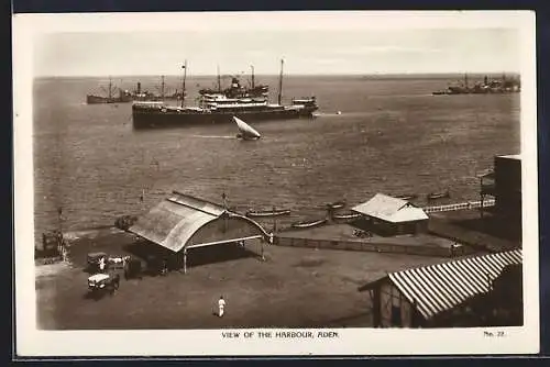 AK Aden, View of the Harbour, Hafen mit Dampfern