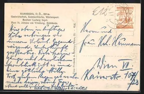 AK St. Johann am Wimberg, Gasthof Hansberg, Bes. Ludwig Seyrl