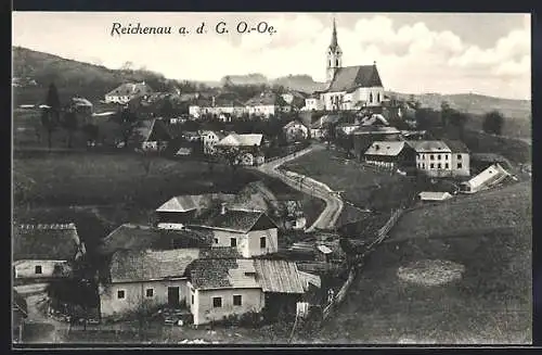 AK Reichenau a. d. G., Totalansicht mit Eingangsstrasse u. Kirche