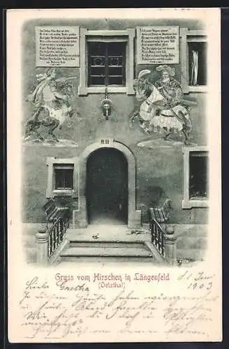AK Längenfeld /Oetzthal, Gasthaus zum Hirschen, Fassade mit Eingangstor u. Wandmalereien