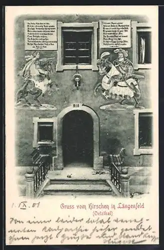 Lithographie Längenfeld, Eingang des Hirschen