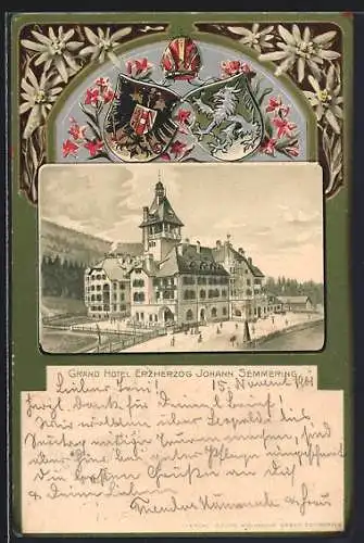 Lithographie Semmering, Grand Hotel Erzherzog Johann