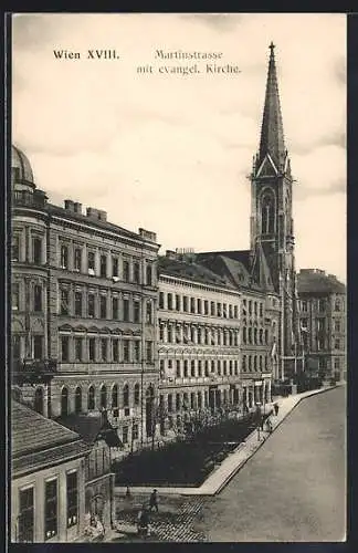 AK Wien, Martinstrasse mit ev. Kirche und Anlage aus der Vogelschau