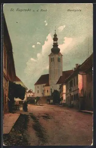 AK St. Ruprecht an der Raab, Marktplatz mit Blick zur Kirche