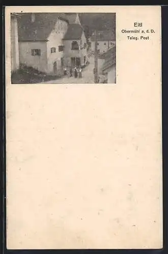 AK Obermühl a. d. D., Haus Eitl mit Strasse aus der Vogelschau