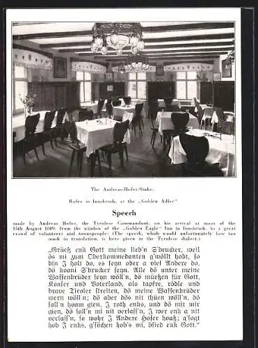AK Innsbruck, Hotel Zum goldenen Adler, Andreas Hofer Stube