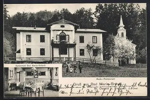 AK St. Oswald b. Freienst., Bade-Restaurant Maria-Bründl