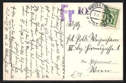 AK St. Oswald bei Freistadt, Kriegerdenkmal mit Strassenpartie