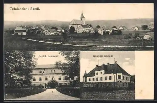 AK Sandl, Schloss Rosenhof, Beamtengebäude, Ortsansicht